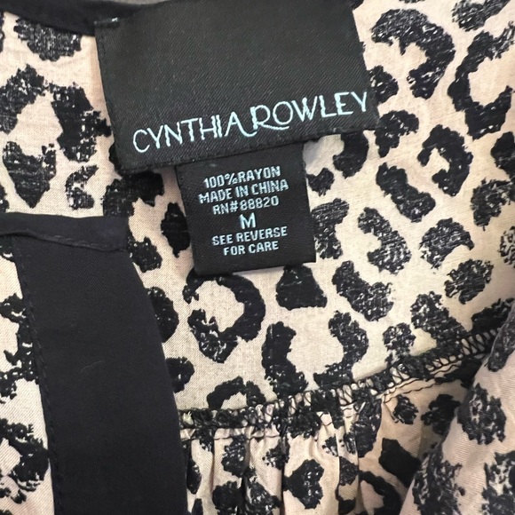 Cynthia Rowley Leopard Print Cap-Sleeve Top - Black & Cream - Picture 3 of 3